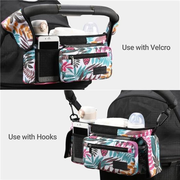 Universal Stroller Organizer w/ Insulated Cup Holder Phone Bag & Shoulder Strap - Picture 2 of 7